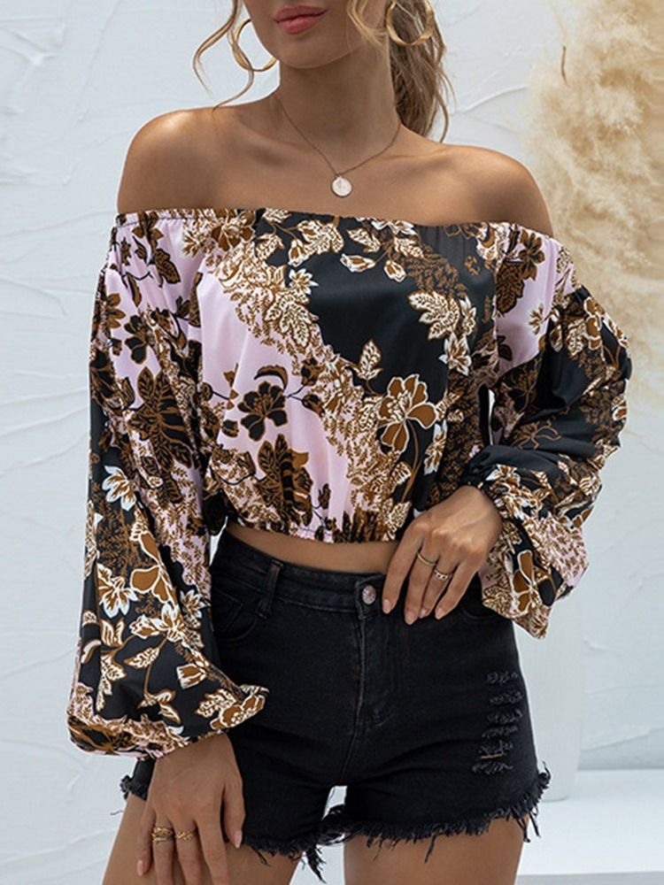 Off Shoulder Langærmet Floral Vintage T-shirt Til Kvinder