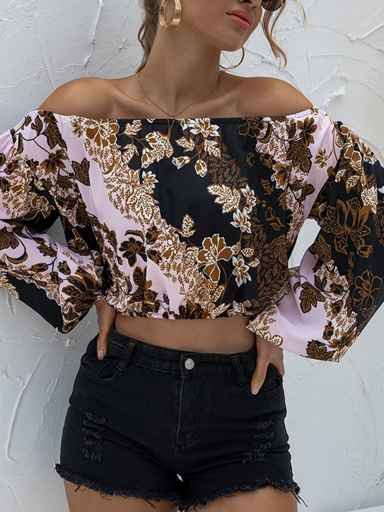 Off Shoulder Langærmet Floral Vintage T-shirt Til Kvinder