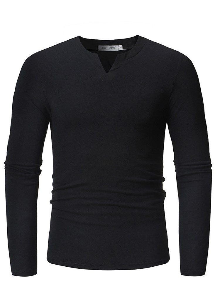 Plain V-neck Slim T-shirts Til Herrer