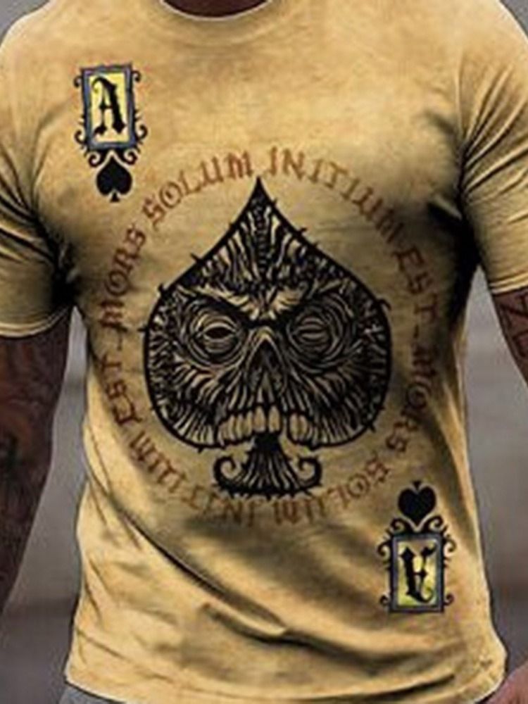 Poker Print Round Neck Casual Pullover Herre Slim T-shirt