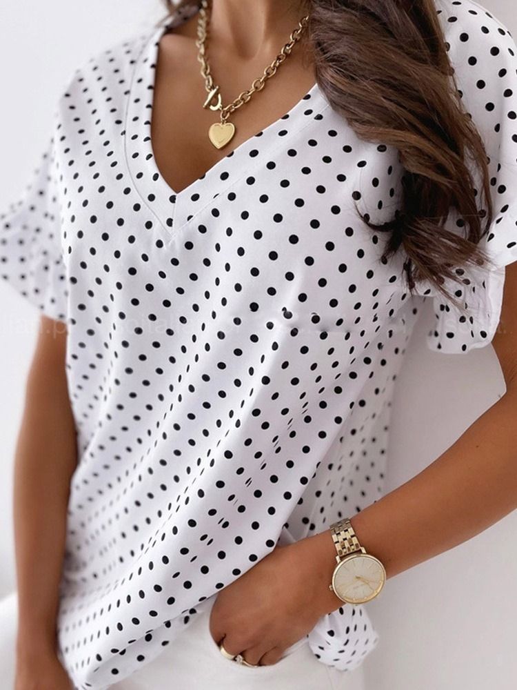 Polka Dots Standard Kortærmet Mode Løs T-shirt Til Kvinder