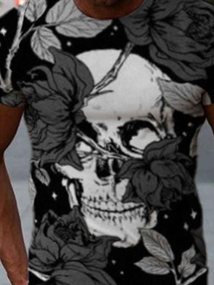 Round Neck Print Skull Pullover Herre-t-shirt