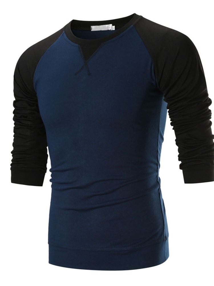 Rund Hals Casual Color Block Pullover Langærmet Herre-t-shirt