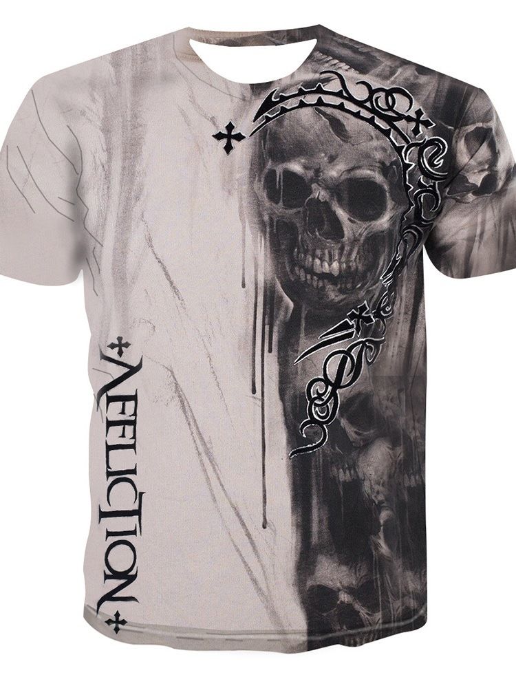 Rund Hals Skull Print Kortærmet Pullover Herre-t-shirt