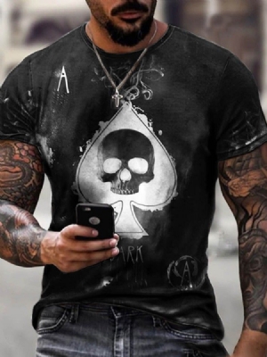 Skull Casual Print Loose Pullover Herre-t-shirt