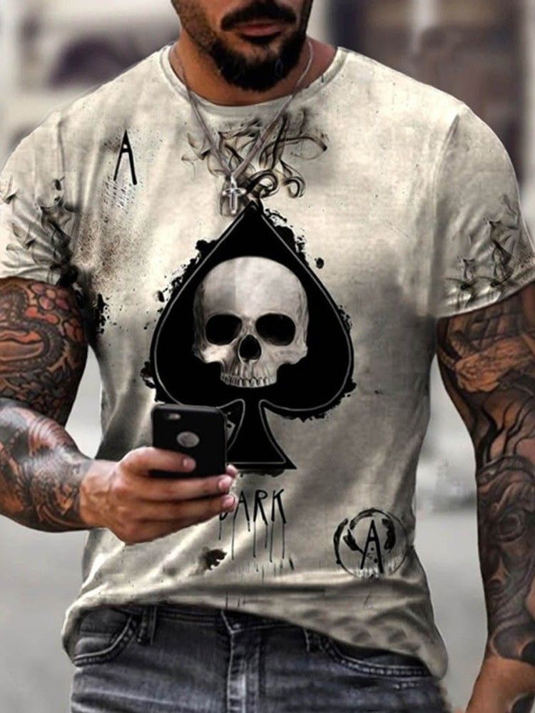 Skull Casual Print Loose Pullover Herre-t-shirt