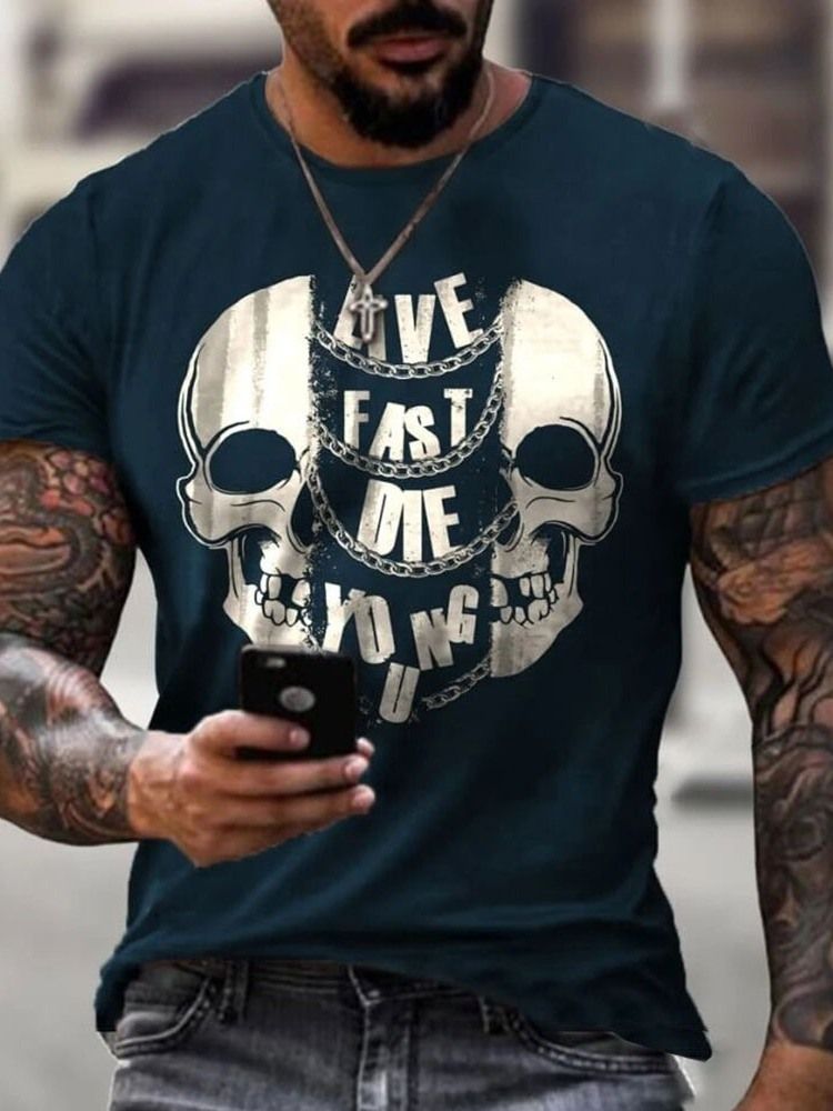 Skull Print Casual Skull Kortærmet Herre Slim T-shirt