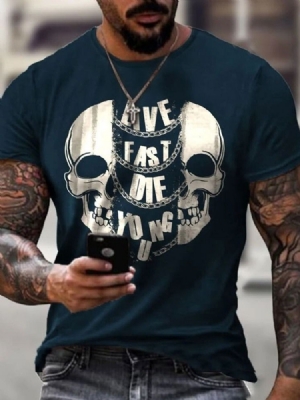 Skull Print Casual Skull Kortærmet Herre Slim T-shirt