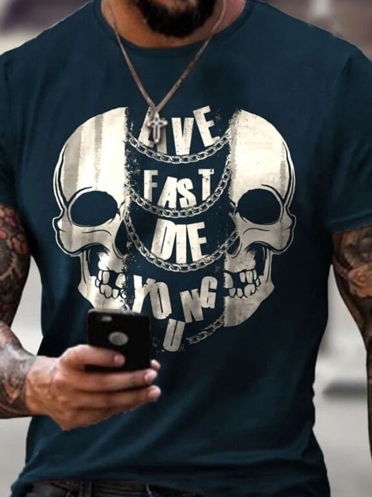 Skull Print Casual Skull Kortærmet Herre Slim T-shirt