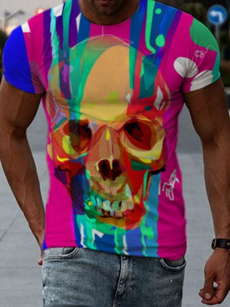 Skull Print Slim Kortærmet Herre-t-shirt