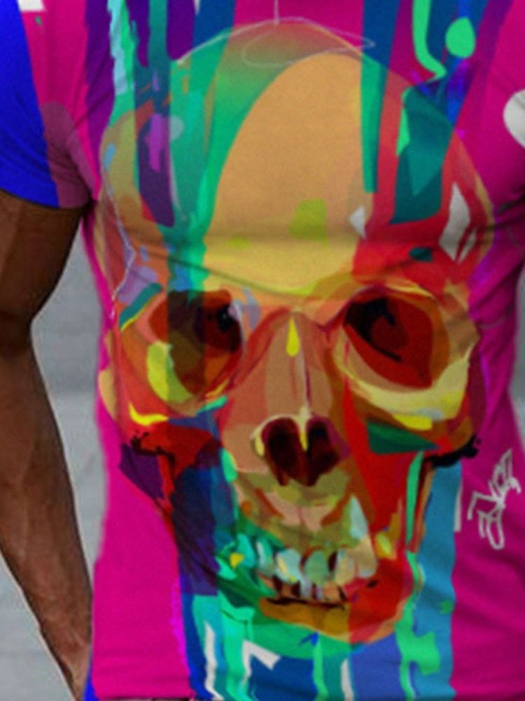 Skull Print Slim Kortærmet Herre-t-shirt