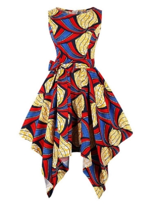 Asymmetrisk Print Bowknot Women's Dress