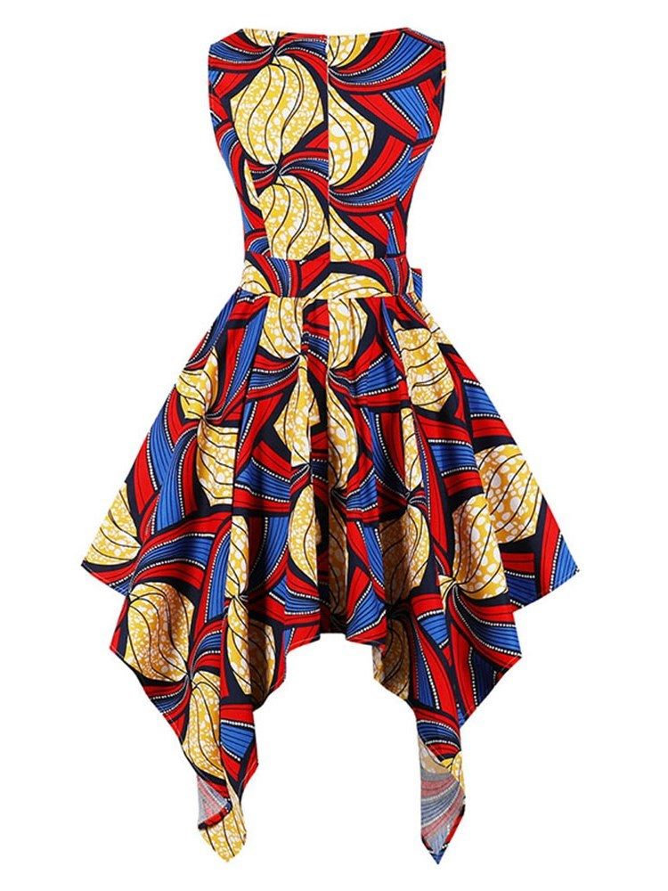 Asymmetrisk Print Bowknot Women's Dress