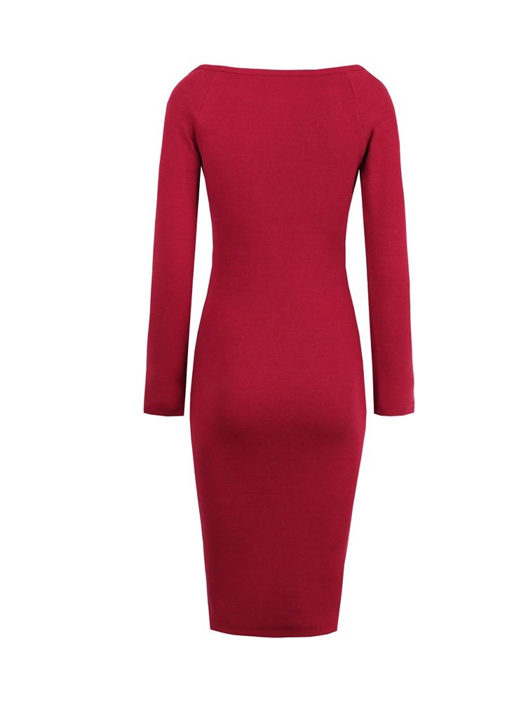 Kvinders Lynlås Almindelige Lange Ærmer Sweater Bodycon Kjole