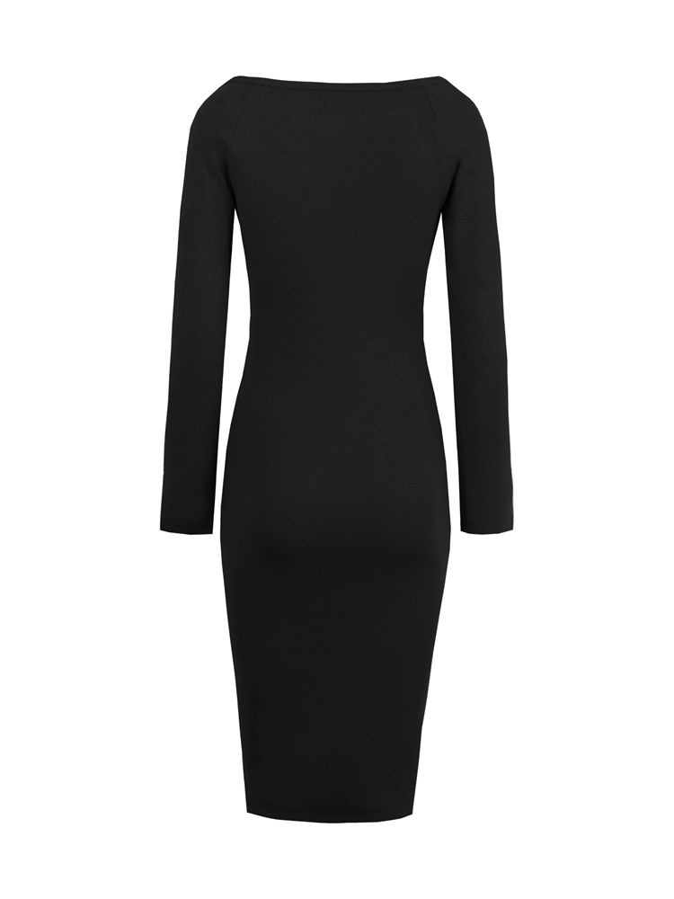 Kvinders Lynlås Almindelige Lange Ærmer Sweater Bodycon Kjole