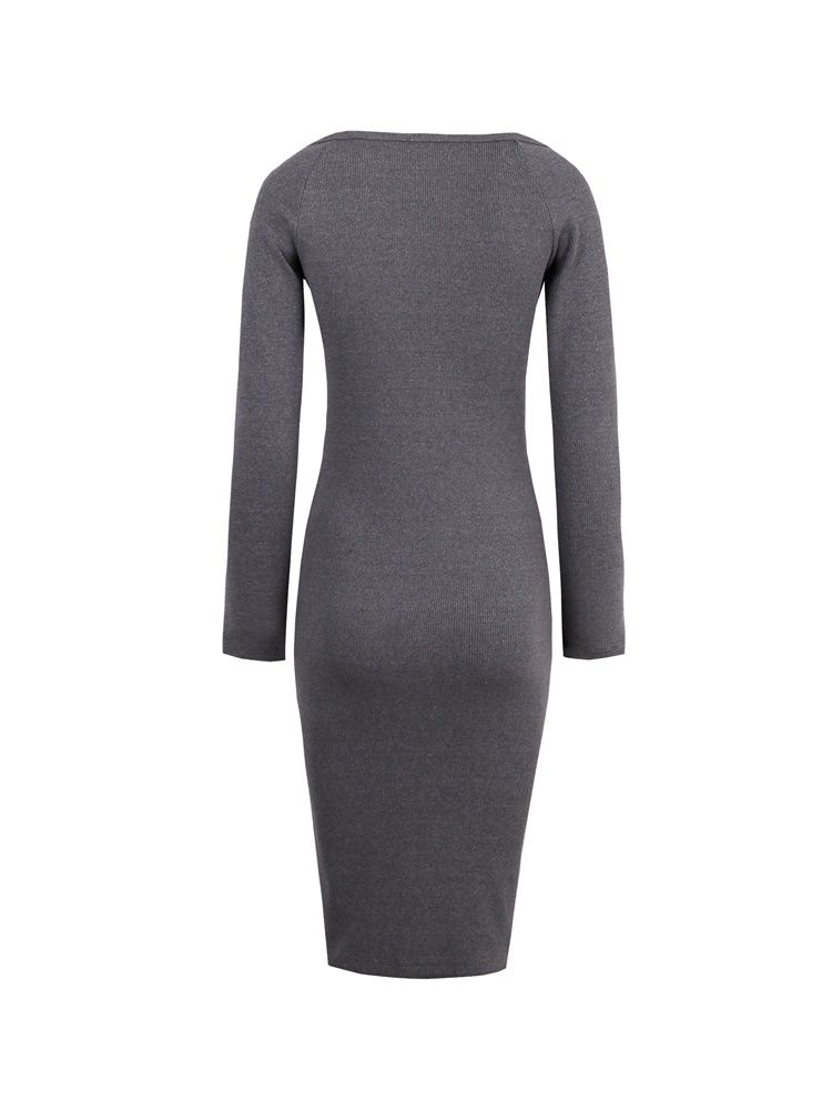 Kvinders Lynlås Almindelige Lange Ærmer Sweater Bodycon Kjole