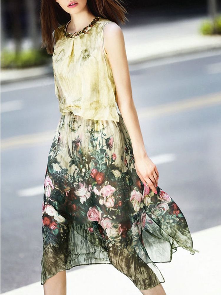 Kvinders Meryl Floral Asymmetrisk Travel Look Casual Kjole