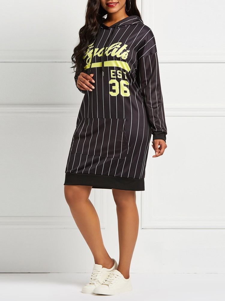 Kvinders Print Knælang Pullover Ladylike Letter Dress