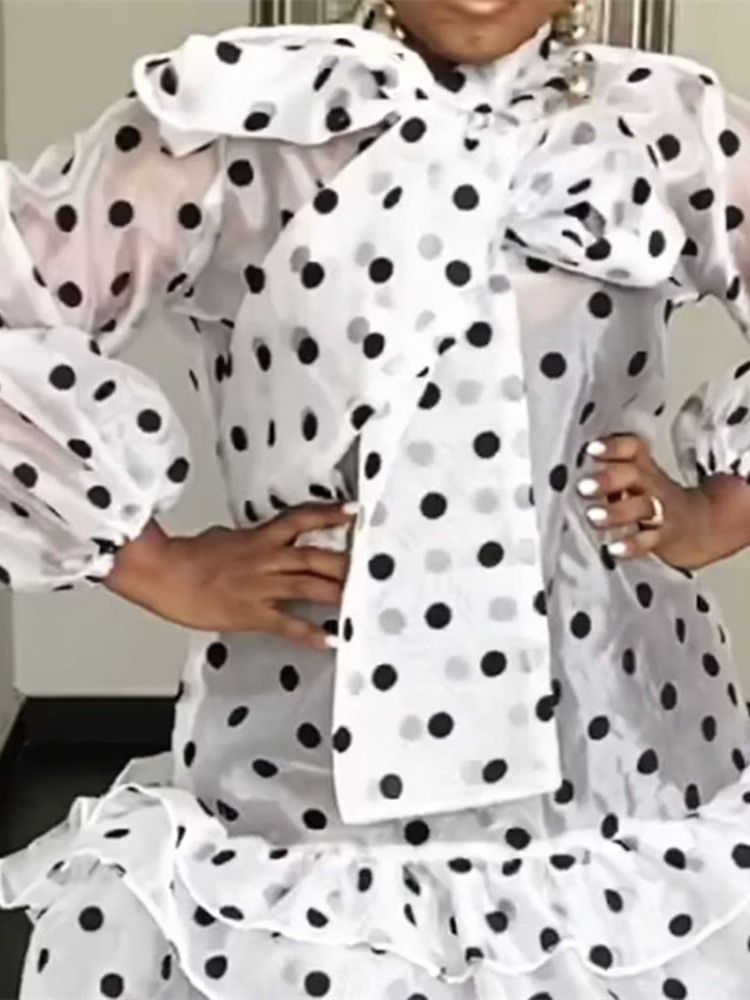 Kvinders Sløjfekrave Over Knæprint Pullover Polka Dots Dress