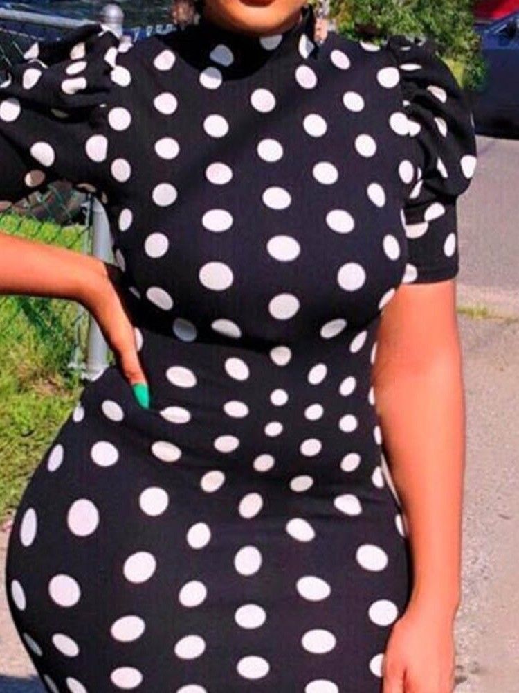 Over Knæet Backless Kortærmet Kvinders Polka Dots Kjole