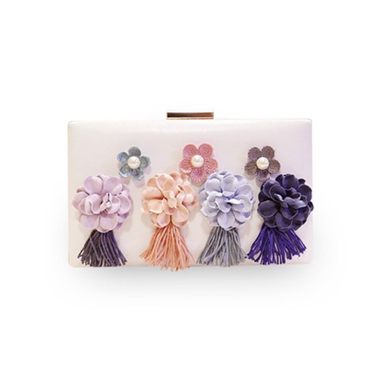 Floral Beads Rhinestone Decoration Clutch