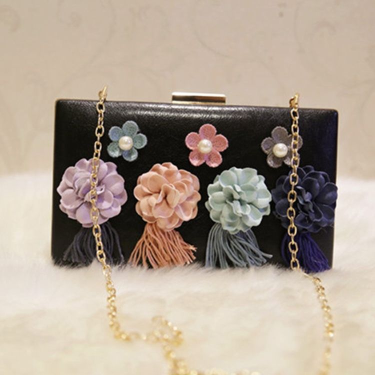 Floral Beads Rhinestone Decoration Clutch