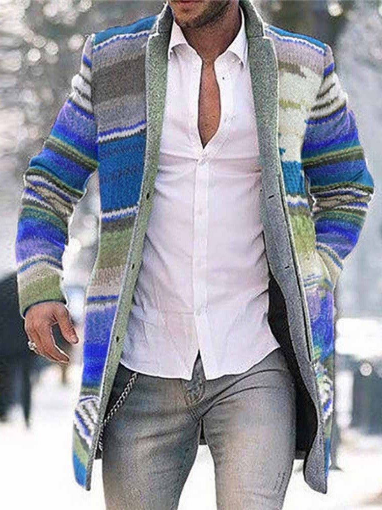 Color Block Mid-length Button Single-breasted Men's Coat