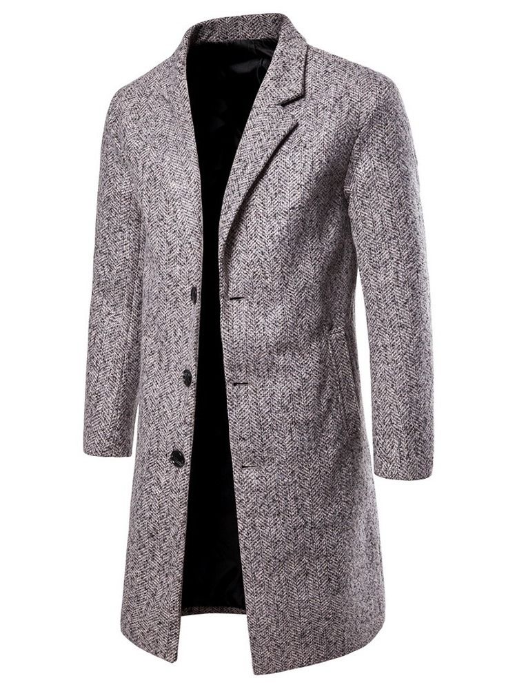 Lang Ensfarvet Revers Herre Slim Slim Coat