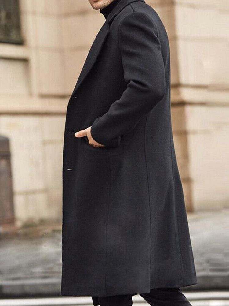 Long Style Notched Lapel Plain England A Line Men's Coat