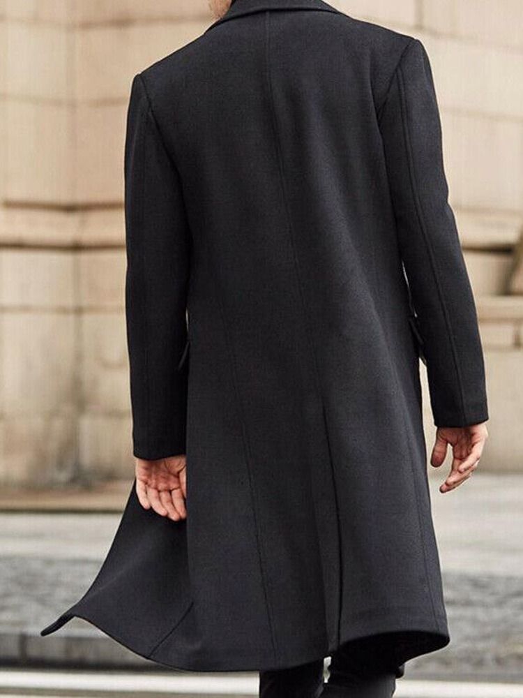 Long Style Notched Lapel Plain England A Line Men's Coat