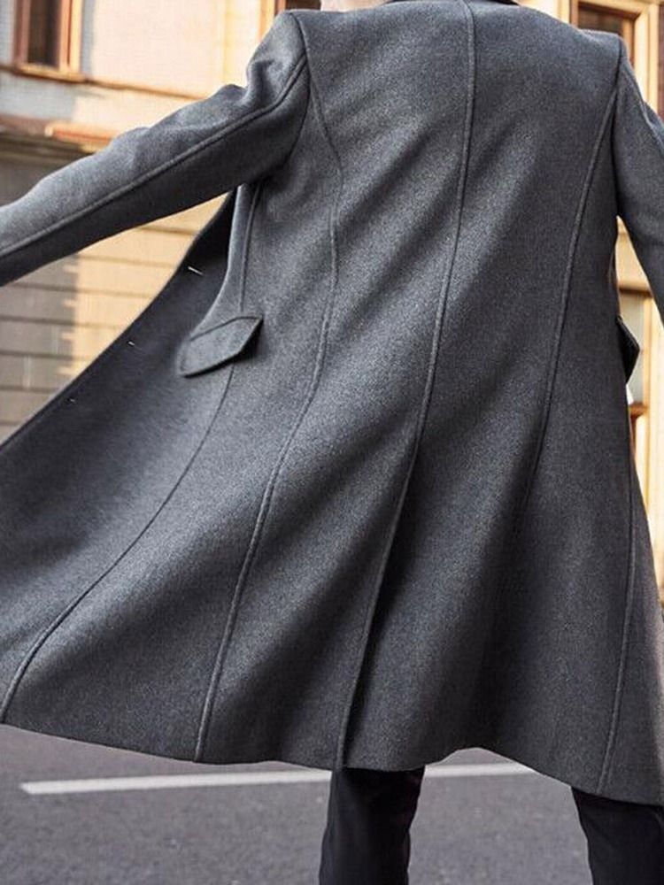 Long Style Notched Lapel Plain England A Line Men's Coat