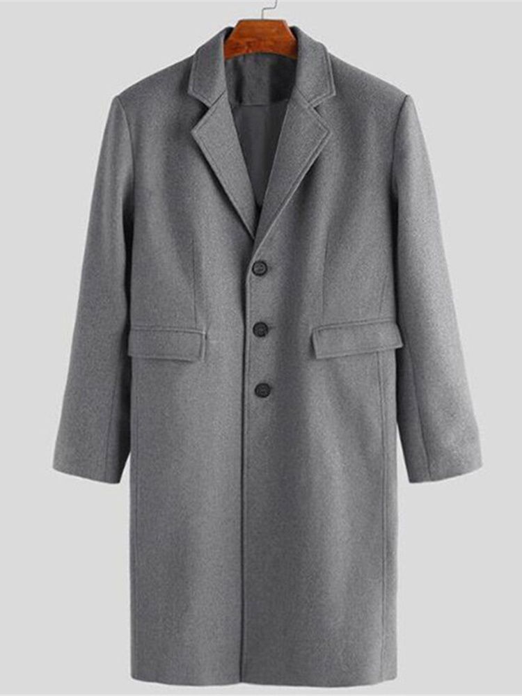 Long Style Notched Lapel Plain England A Line Men's Coat