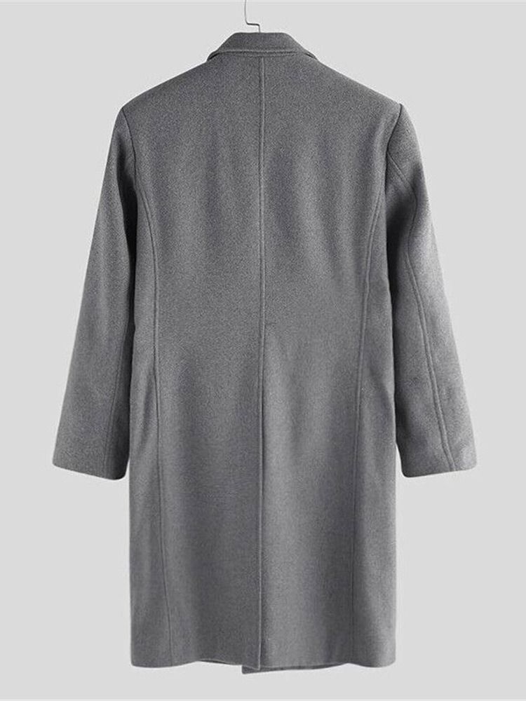 Long Style Notched Lapel Plain England A Line Men's Coat