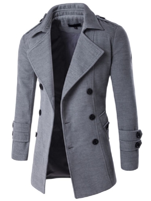 Notched Revers Double-breasted Plain Casual Casual Men's Wool Coat