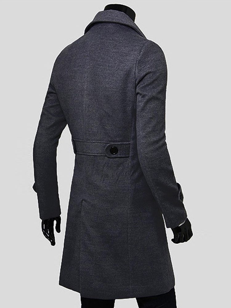 Notched Revers Double-breasted Slim Peacoat Til Mænd