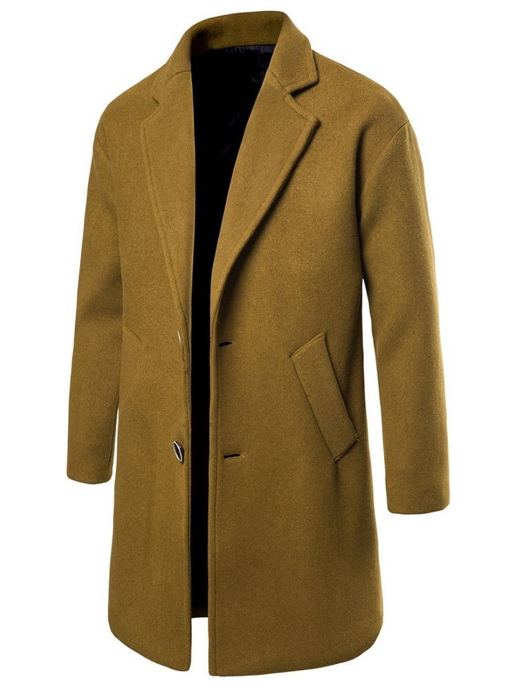 Notched Revers Long Plain Men's Slim Coat