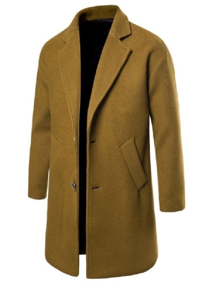 Notched Revers Long Plain Men's Slim Coat