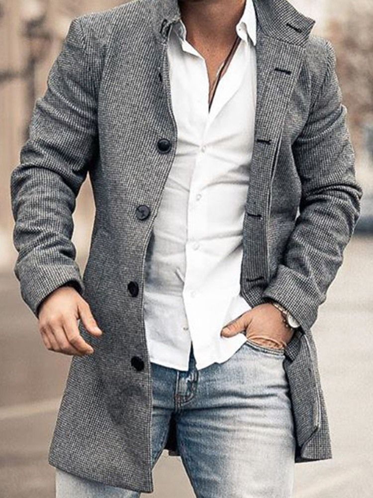 Plain Button Revers Ol Single-breasted Men's Coat