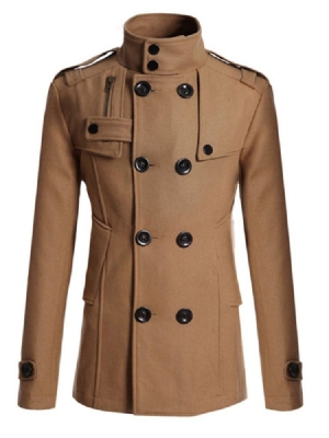 Plain Double-breasted Stand Collar Mænds Peacoat