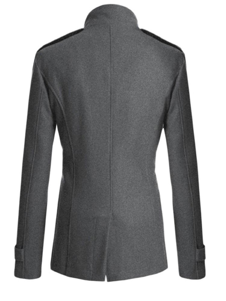 Plain Double-breasted Stand Collar Mænds Peacoat