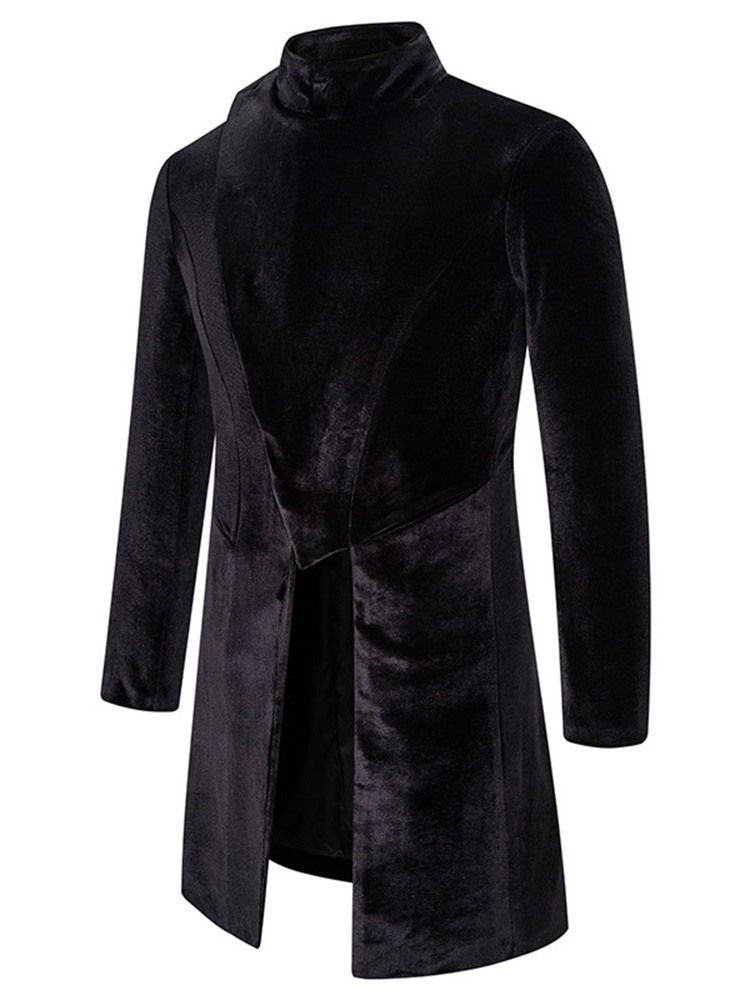 Plain Stand Collar Long Korean Loose Men's Trench Coat