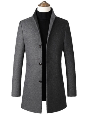 Plain Stand Collar Mid-length Herre Slim Wool Coat