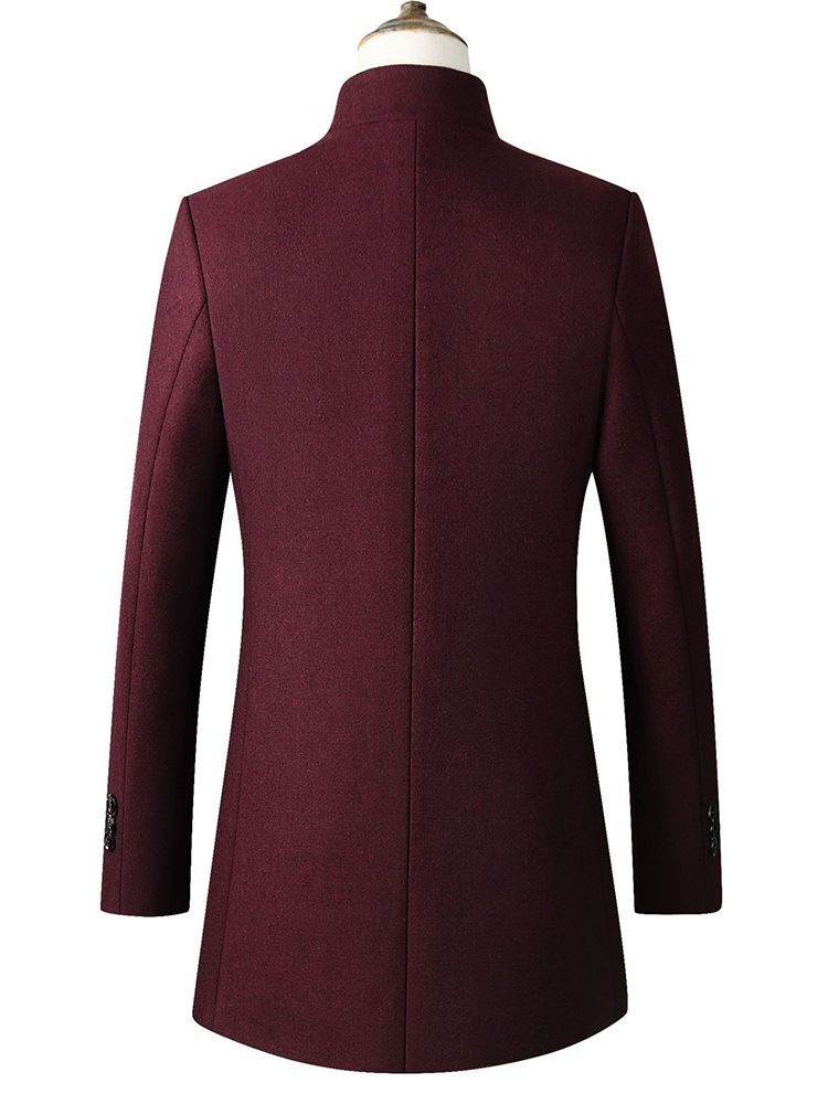 Plain Stand Collar Mid-length Herre Slim Wool Coat