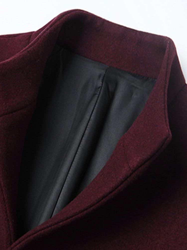 Plain Stand Collar Mid-length Herre Slim Wool Coat