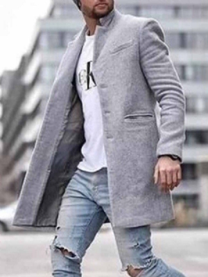 Pocket Mid-length Plain Straight Men's Coat