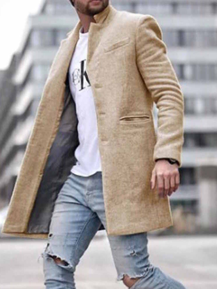 Pocket Mid-length Plain Straight Men's Coat