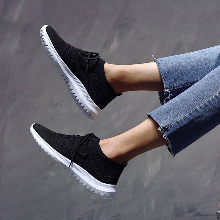 Round Toe Lace-up Low-cut Upper Plain Kvinders Sneakers