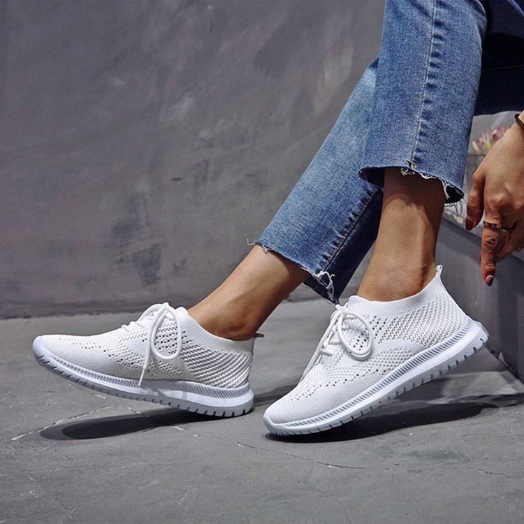 Round Toe Lace-up Low-cut Upper Plain Kvinders Sneakers