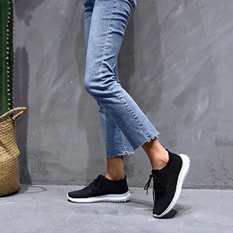 Round Toe Lace-up Low-cut Upper Plain Kvinders Sneakers