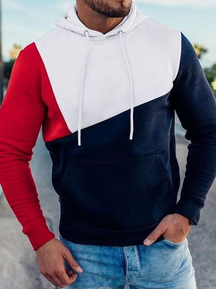 Color Block Thick Fall Pullover Hættetrøjer Til Mænd